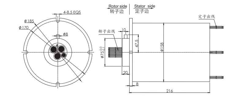 2M158045002M15804500系列500A过孔式大电流导电滑环 系列滑环外形图纸