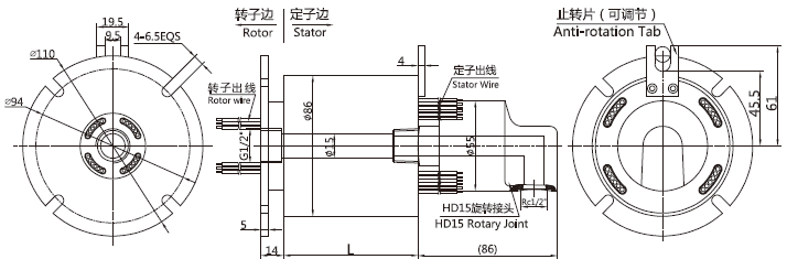 30010153001015系列单通路电气一体滑环 系列滑环外形图纸