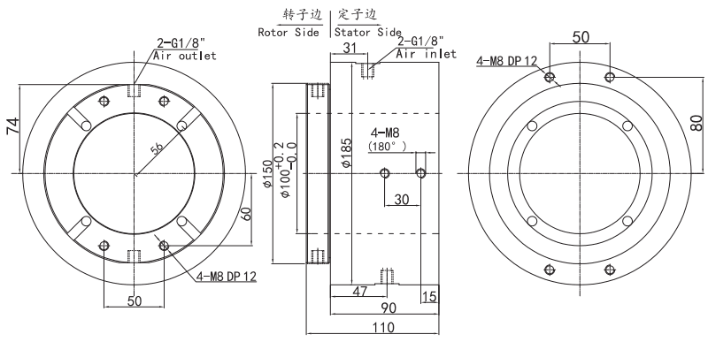 3100200631002006中空100mm气动旋转接头 系列滑环外形图纸