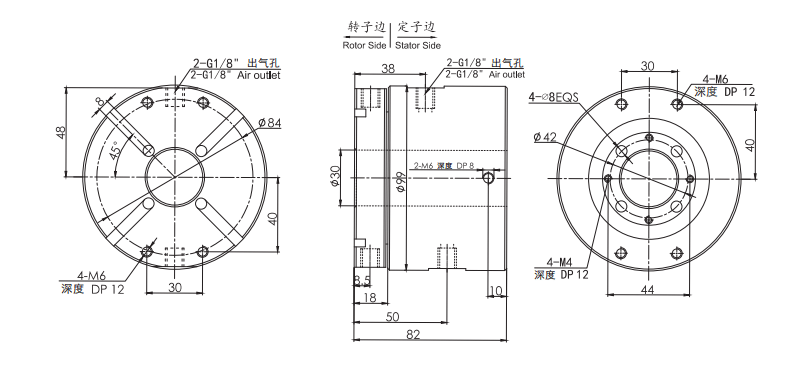 33020063302006中空30mm电气旋转接头 系列滑环外形图纸