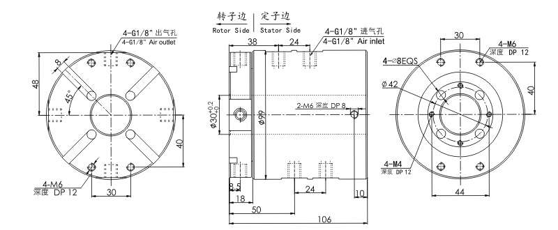 33040063304006中空30mm气电滑环 系列滑环外形图纸