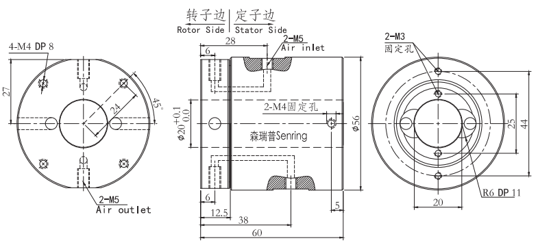 34020043402004孔径20mm 2通路电气滑环 系列滑环外形图纸