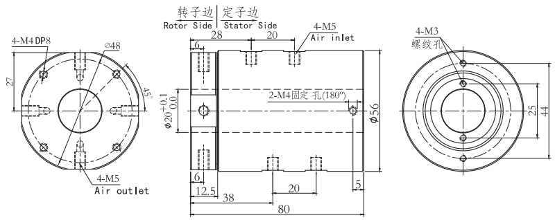 34040043404004孔径20mm 4通路电气滑环 系列滑环外形图纸