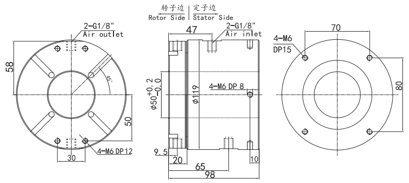 35020063502006中空50mm气动旋转接头 系列滑环外形图纸