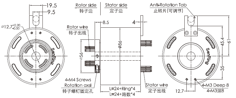 bh1286BH1286系列强弱电信号滑环 系列滑环外形图纸