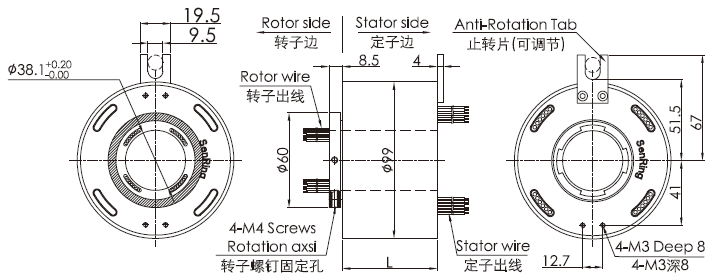 eh3899-02EH3899-02系列2通路千兆网线旋转接头 系列滑环外形图纸