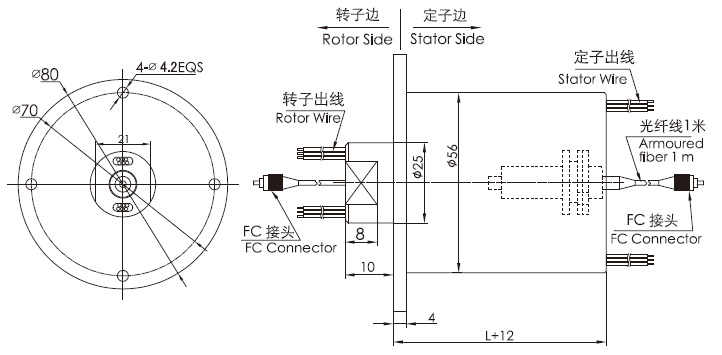 fo108FO108系列1通道光电混合滑环光纤旋转接头 系列滑环外形图纸