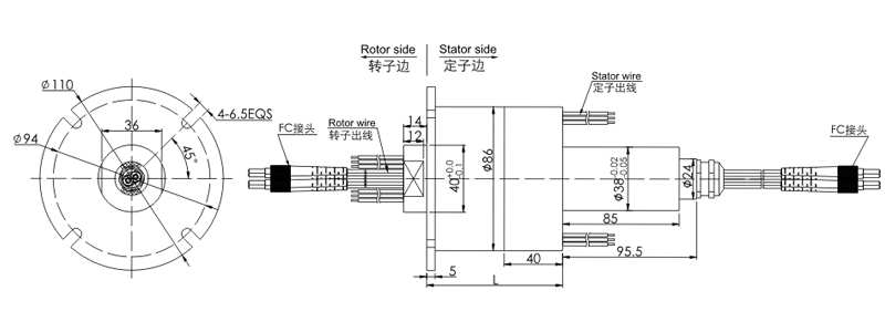 fo808FO808系列8通道光纤+电混合滑环 系列滑环外形图纸