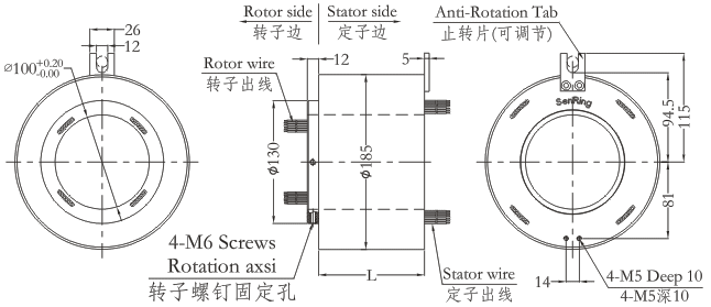 h100185H100185系列（过孔式、空心轴）滑环 系列滑环外形图纸