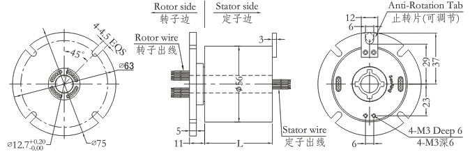 h1256fH1256F系列小过孔滑环（法兰安装） 系列滑环外形图纸