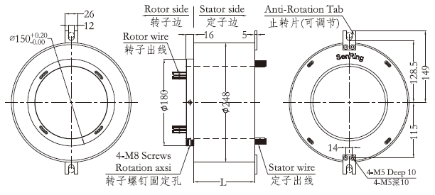 h150248H150248系列大孔径过孔式滑环 系列滑环外形图纸