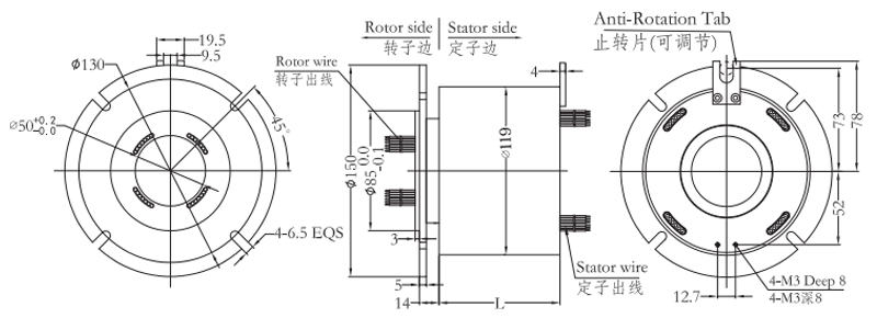 h50119fH50119F系列过孔导电滑环 系列滑环外形图纸