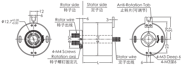 uh1256-01UH1256-01系列USB2.0信号滑环 系列滑环外形图纸