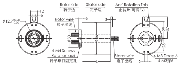 uh1256-02UH1256-02系列USB2.0信号滑环 系列滑环外形图纸