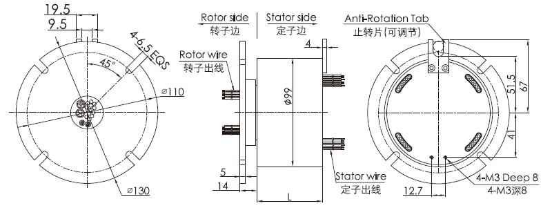 zm099ZM099系列伺服电机编码器滑环 系列滑环外形图纸